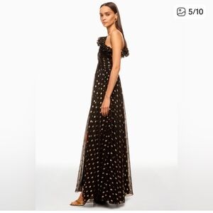 Elegant Black and Gold Polka Dot Evening Gown